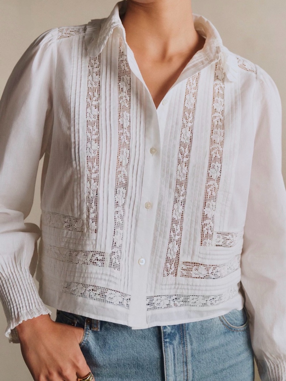 Sezane Eloise White Lace Shirt/Blouse